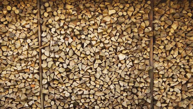Neatly Stacked Supply of Firewood. Video 1080p