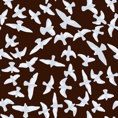 Flying birds seamless pattern. Primitive style.