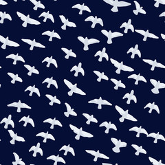 Flying birds seamless pattern. Primitive style.