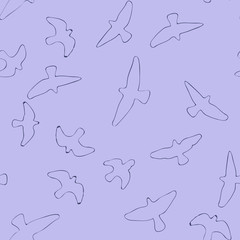 Flying birds seamless pattern. Primitive style.