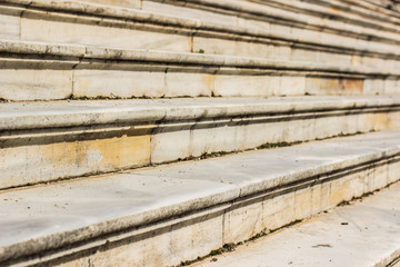 step up or down concept of architecture object close white marble stairs with perspective lines