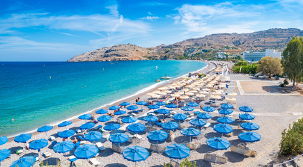 Vlycha beach near hotel resort - panoramatic view (Rhodes, Greece)