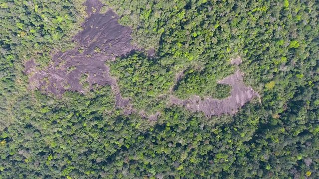 Inselberg roche savane Virginie aerial vertical view. Guiana drone