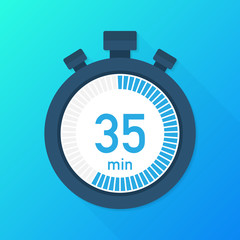 The 35 minutes, stopwatch vector icon. Stopwatch icon in flat style, timer on on color background.  Vector illustration.