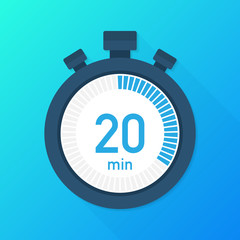 The 20 minutes, stopwatch vector icon. Stopwatch icon in flat style, timer on on color background.  Vector illustration.