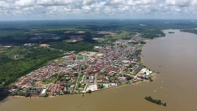 Aerial view of Saint Laurent du Maroni Guiana. French colonial city 