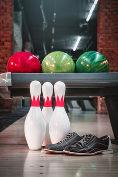 bowling pins and balls