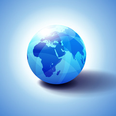 Africa, Middle East, Arabia and India Background with Globe Icon 3D illustration, Glossy, Shiny Sphere with Global Map in Subtle Blues giving a transparent feel