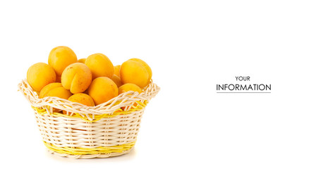 Apricots in a basket orange fruit pattern on a white background isolation