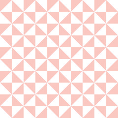 Geometric pattern with pink and white triangles. Geometric modern ornament. Seamless abstract background