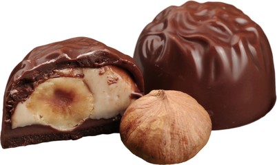 Milk Chocolates Pralines with Nuts - Isolated
