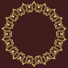 Oriental pattern with golden arabesques and floral elements. Traditional classic ornament. Vintage pattern with arabesques