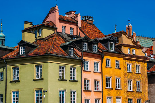 Fototapeta Ancient colorful townhouses in Old town in Warsaw