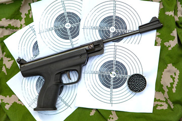 Air gun, target, binoculars, von khaki