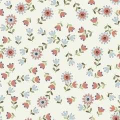 Amazing seamless floral pattern with bright colorful small flowers. Folk style millefleurs. Elegant template for fashion prints. 