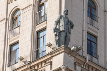 Detailed view of The Gates Of Minsk. Soviet Heritage. Famous Landmark. Station Square. Minsk. Belarus.