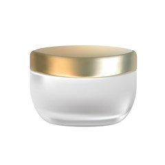 Bottle of cosmetic lotion and jar of cream. Regenerate cream for hand from white bottle isolated over white background. Vector illustration.