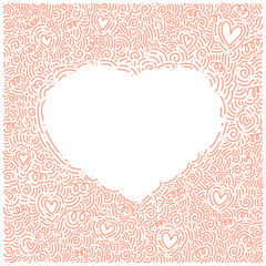 Love doodle background with heart. Vector hand drawn template