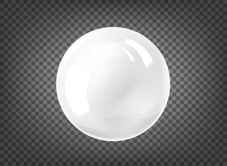The White pearl. Gem sphere on black background. Abstract banner with bubble. Vector illustration contains transparencies, gradients and effects.