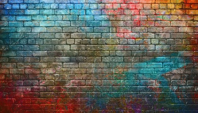 Colorful graffiti brick wall © Avantgarde