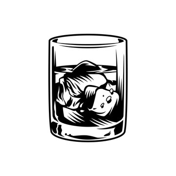 Vintage monochrome glass of whiskey