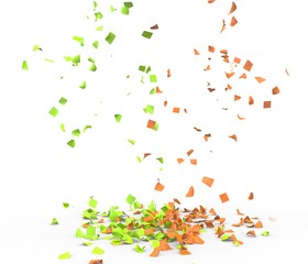 Bright and colorful confetti flying on the floor. Isolated background