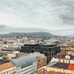 Panorama of the city from the dome of the Basilica of Saint Istvan in Budapest, Hungary.