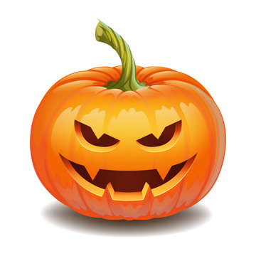 Halloween pumpkin face - Evil smile Jack o lantern, autumn holidays banner. Jack o lantern icon emotion. Vector illustration.