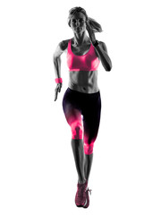 one caucasian woman sport runner running jogger jogging isolated on white background