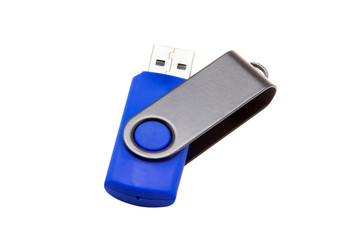 USB flash drive, memory card on white background