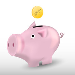 piggy bank with a coin. Vector