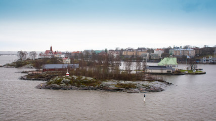 Naklejka premium View of the island near Helsinki from the departing ferry