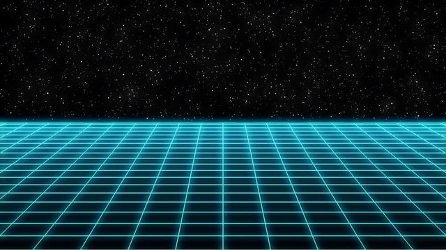 1980s Synth Wave Grid 1 -light blue- with Stars Space -Motion Graphic - 10sec Seamless Loop -4K UHD 3840-2160
