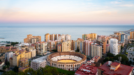 View of Malaga city, Andalusia, Spain during sunset