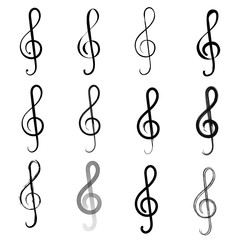 treble clef isolated on white background. handdrawn Treble Clef set. Vector