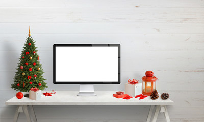 Computer display mockup for web site presentation, or Christmas greeting. Free space beside for...