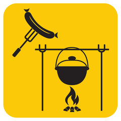 Fire, pot and sausage icon