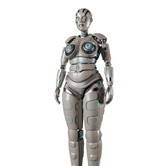 Robot Woman or Female Cyborg on white background. 3D render