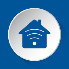 house with signal - blue icon on white button