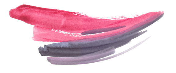 Bright pink and light grey expressive brush strokes painted in watercolor on clean white background