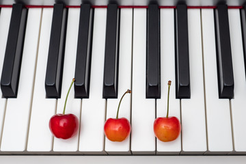 Piano chord shown by cherries on the key - G