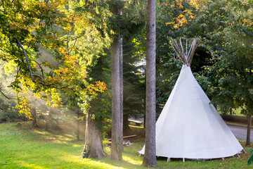 The wigwam in the forest at dawn © Сергей Зыков