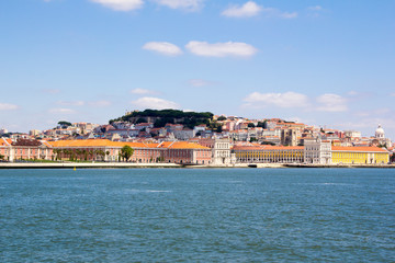 Fototapeta na wymiar View of Lisbon (Portugal) with houses on the banks of the Tejo river
