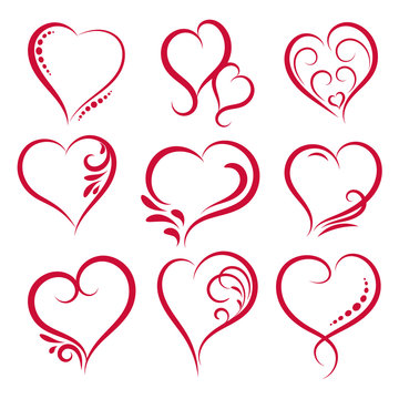Hand drawn heart shapes. Design elements
