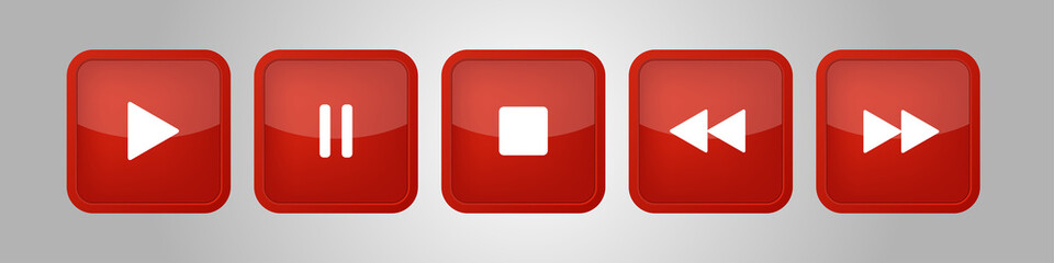 red, white square music control buttons set