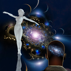 Graceful woman statue in space