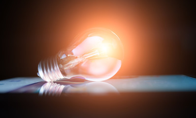 Incandescent lamp shining brightly, creative photo
