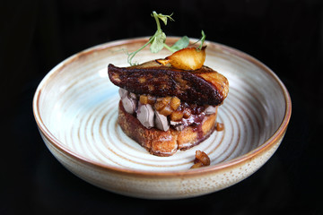 Foie gras with apple and pear chutney on the toast