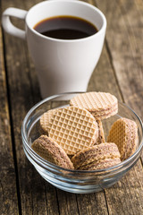 Sweet chocolate wafer biscuits.