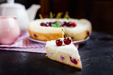 Cherry pie on black background